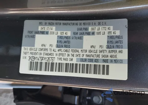 2015 Mazda Mazda3 I Grand Touring из США, поврежденный, VIN 3MZBM1W79FM125797